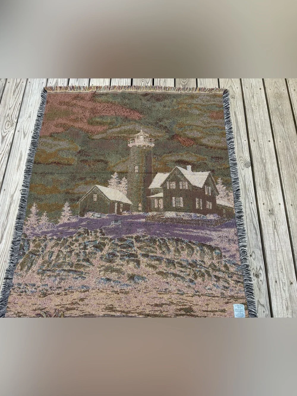 Mohawk Home Lighthouse Coastal Nautical Tapestry Throw Blanket Pillow 50 x 59